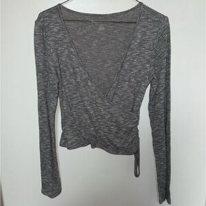 American Eagle Outfitters Charcoal Long Sleeve Wrap Top